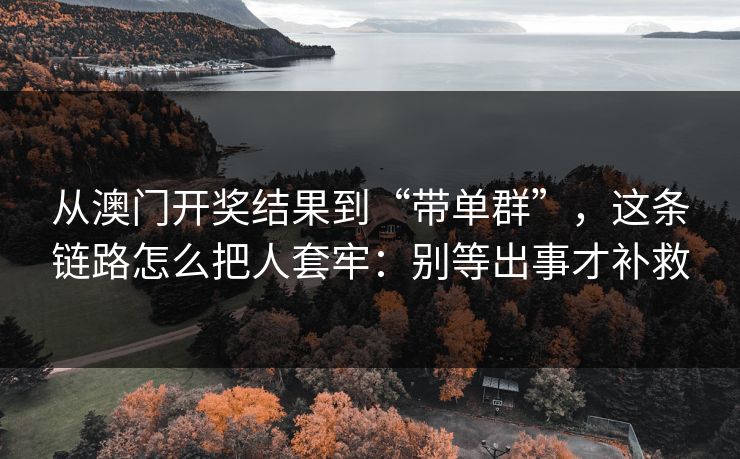 从澳门开奖结果到“带单群”，这条链路怎么把人套牢：别等出事才补救