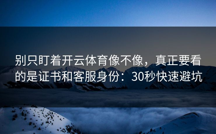 别只盯着开云体育像不像，真正要看的是证书和客服身份：30秒快速避坑